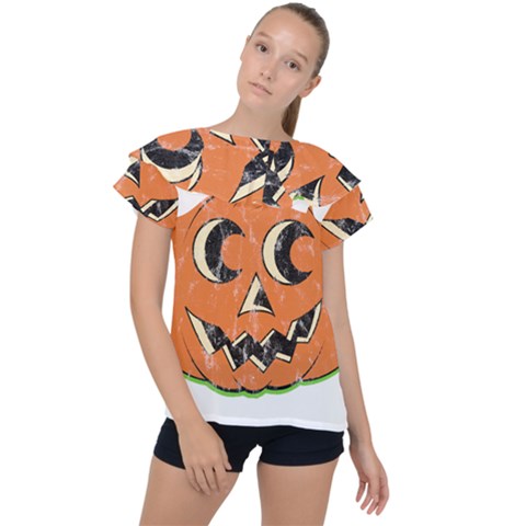 Vintage Halloween Pumpkin T- Shirt Vintage Halloween Pumpkin T- Shirt Ruffle Collar Chiffon Blouse by ZUXUMI