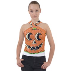 Vintage Halloween Pumpkin T- Shirt Vintage Halloween Pumpkin T- Shirt Cross Neck Velour Top by ZUXUMI