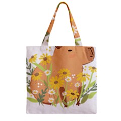 Capybara T- Shirt Cute Capybara With Daisy Flowers T- Shirt Yoga Reflexion Pose T- Shirtyoga Reflexion Pose T- Shirt Zipper Grocery Tote Bag by hizuto