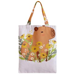 Capybara T- Shirt Cute Capybara With Daisy Flowers T- Shirt Yoga Reflexion Pose T- Shirtyoga Reflexion Pose T- Shirt Zipper Classic Tote Bag by hizuto