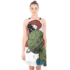 Black Hole T- Shirt Planet Eater Colour T- Shirt Halter Collar Waist Tie Chiffon Dress