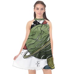 Black Hole T- Shirt Planet Eater Colour T- Shirt Halter Neckline Chiffon Dress 