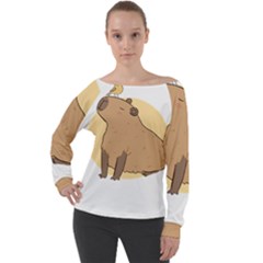 Capybara T- Shirt Cute Gentlemen Capybara T- Shirt Yoga Reflexion Pose T- Shirtyoga Reflexion Pose T- Shirt Off Shoulder Long Sleeve Velour Top by hizuto