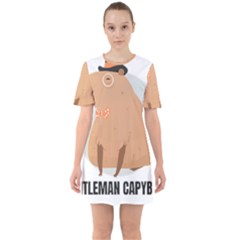 Capybara T- Shirt Gentlemen Capybara - A Cute Funny Capybara Illustration T- Shirt Yoga Reflexion Pose T- Shirtyoga Reflexion Pose T- Shirt Sixties Short Sleeve Mini Dress by hizuto