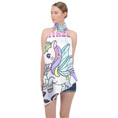 Waitress T- Shirt Awesome Unicorn Waitresses Are Magical For A Waiting Staff T- Shirt Halter Asymmetric Satin Top by ZUXUMI