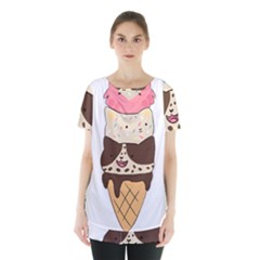 Cat Ice Cream T- Shirt Cute Cat Cream Cone T- Shirt Yoga Reflexion Pose T- Shirtyoga Reflexion Pose T- Shirt Skirt Hem Sports Top