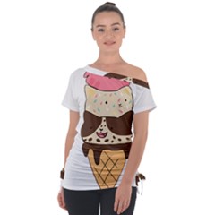 Cat Ice Cream T- Shirt Cute Cat Cream Cone T- Shirt Yoga Reflexion Pose T- Shirtyoga Reflexion Pose T- Shirt Off Shoulder Tie-up T-shirt