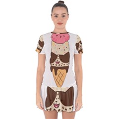 Cat Ice Cream T- Shirt Cute Cat Cream Cone T- Shirt Yoga Reflexion Pose T- Shirtyoga Reflexion Pose T- Shirt Drop Hem Mini Chiffon Dress