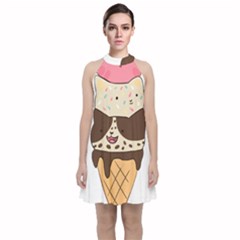 Cat Ice Cream T- Shirt Cute Cat Cream Cone T- Shirt Yoga Reflexion Pose T- Shirtyoga Reflexion Pose T- Shirt Velvet Halter Neckline Dress 