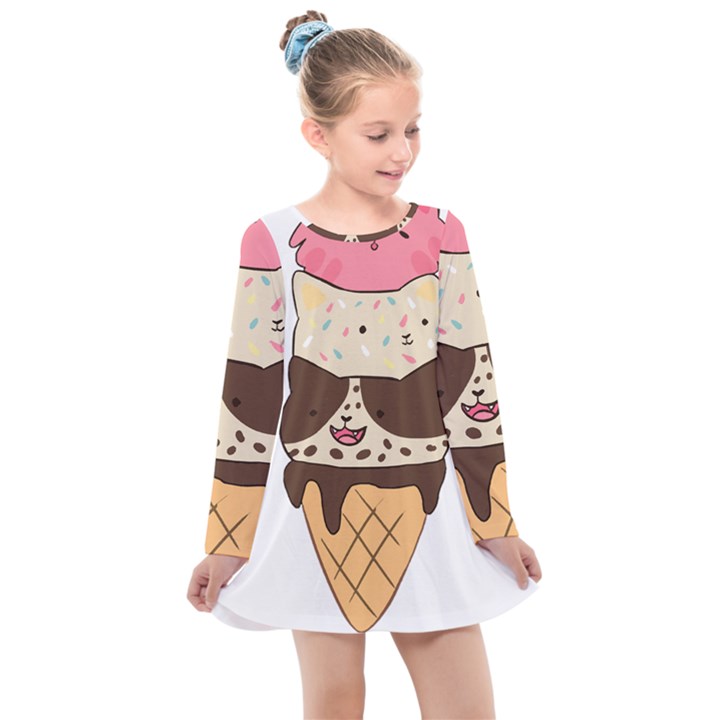 Cat Ice Cream T- Shirt Cute Cat Cream Cone T- Shirt Yoga Reflexion Pose T- Shirtyoga Reflexion Pose T- Shirt Kids  Long Sleeve Dress