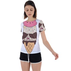 Cat Ice Cream T- Shirt Cute Cat Cream Cone T- Shirt Yoga Reflexion Pose T- Shirtyoga Reflexion Pose T- Shirt Back Circle Cutout Sports T-shirt