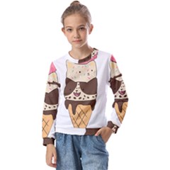 Cat Ice Cream T- Shirt Cute Cat Cream Cone T- Shirt Yoga Reflexion Pose T- Shirtyoga Reflexion Pose T- Shirt Kids  Long Sleeve T-shirt With Frill 