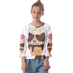 Cat Ice Cream T- Shirt Cute Cat Cream Cone T- Shirt Yoga Reflexion Pose T- Shirtyoga Reflexion Pose T- Shirt Kids  Cuff Sleeve Top