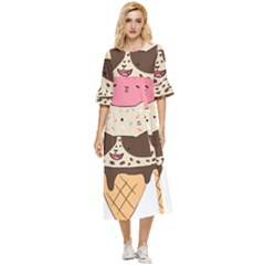 Cat Ice Cream T- Shirt Cute Cat Cream Cone T- Shirt Yoga Reflexion Pose T- Shirtyoga Reflexion Pose T- Shirt Double Cuff Midi Dress