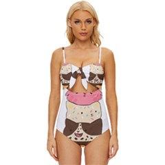 Cat Ice Cream T- Shirt Cute Cat Cream Cone T- Shirt Yoga Reflexion Pose T- Shirtyoga Reflexion Pose T- Shirt Knot Front One-piece Swimsuit