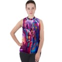 Fantasy Arts  Mock Neck Chiffon Sleeveless Top View1