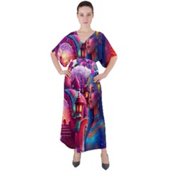 Fantasy Arts  V-neck Boho Style Maxi Dress by Internationalstore