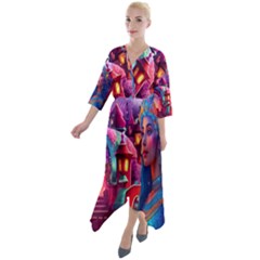 Fantasy Arts  Quarter Sleeve Wrap Front Maxi Dress by Internationalstore