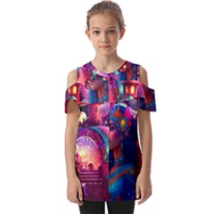 Fantasy Arts  Fold Over Open Sleeve Top by Internationalstore