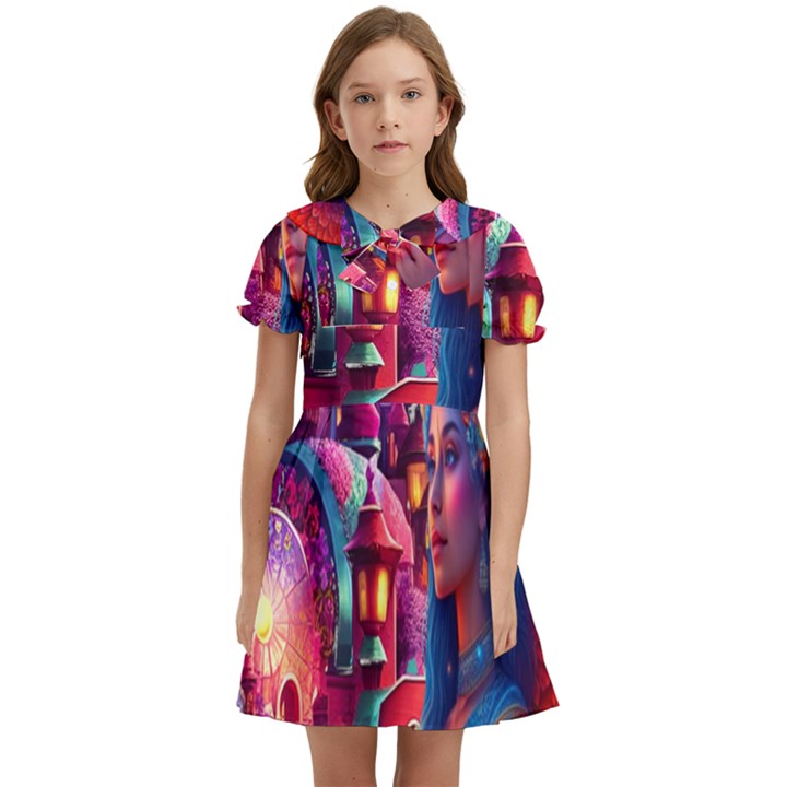 Fantasy Arts  Kids  Bow Tie Puff Sleeve Dress