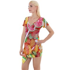 Aesthetic Candy Art Short Sleeve Asymmetric Mini Dress by Internationalstore