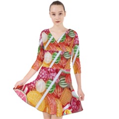 Aesthetic Candy Art Quarter Sleeve Front Wrap Dress by Internationalstore