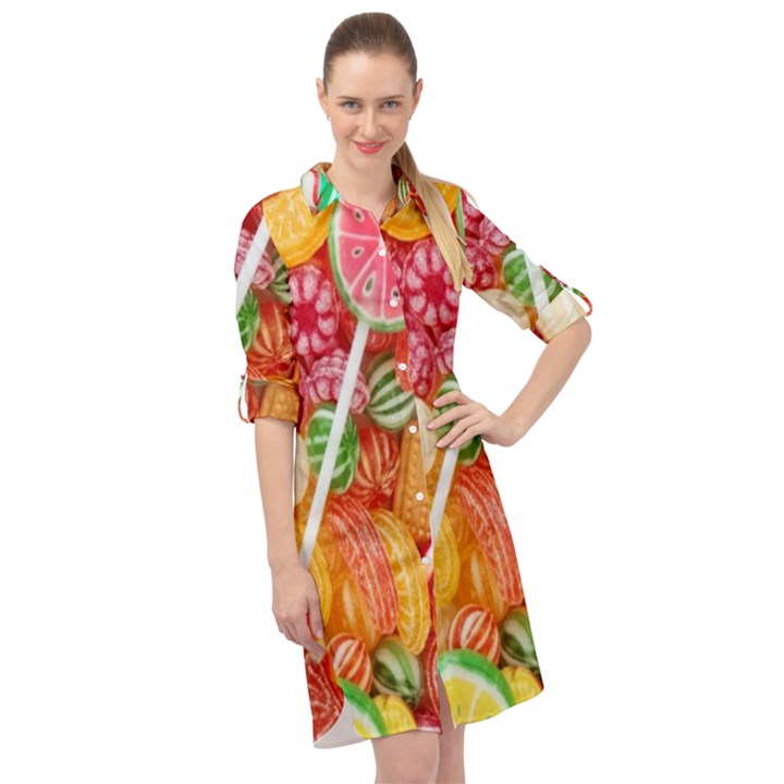 Aesthetic Candy Art Long Sleeve Mini Shirt Dress