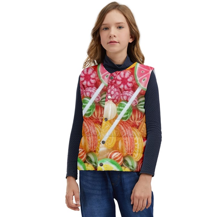 Aesthetic Candy Art Kid s Button Up Puffer Vest	