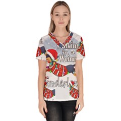 Weiner T- Shirt Walking In A Weiner Wonderland T- Shirt (1) Weiner T- Shirt Walking In A Weiner Wonderland T- Shirt Women s V-neck Scrub Top by ZUXUMI