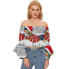 Weiner T- Shirt Walking In A Weiner Wonderland T- Shirt (1) Weiner T- Shirt Walking In A Weiner Wonderland T- Shirt Welder T- Shirt Funny Welder T- Shirt Off Shoulder Flutter Bell Sleeve Top by ZUXUMI