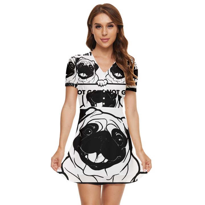 Black Pug Dog If I Cant Bring My Dog I T- Shirt Black Pug Dog If I Can t Bring My Dog I m Not Going V-Neck High Waist Chiffon Mini Dress