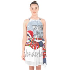 Weiner T- Shirt Walking In A Weiner Wonderland T- Shirt (1) Halter Collar Waist Tie Chiffon Dress by ZUXUMI