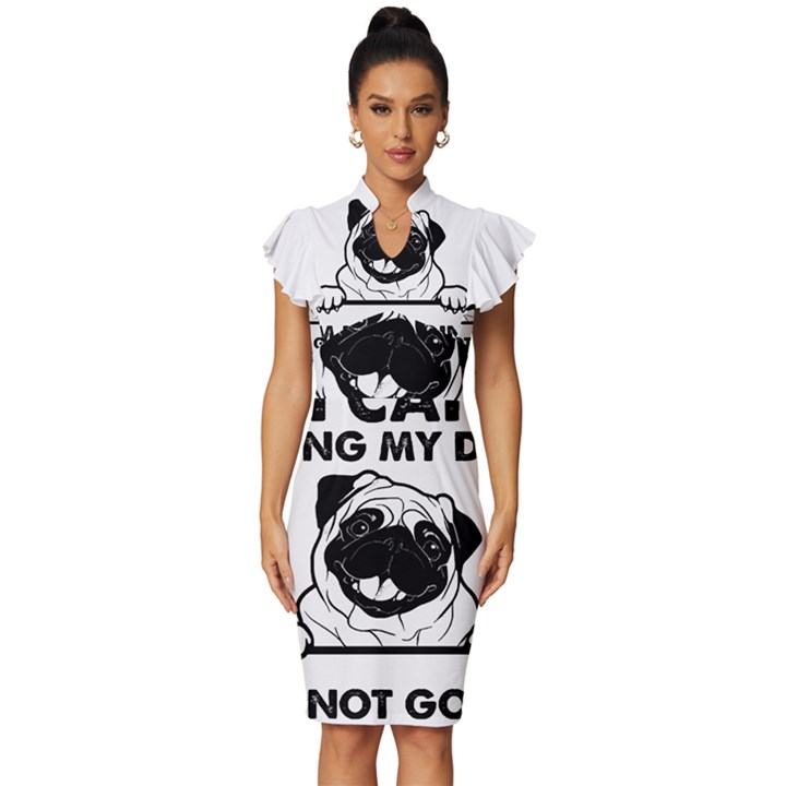 Black Pug Dog If I Cant Bring My Dog I T- Shirt Black Pug Dog If I Can t Bring My Dog I m Not Going Vintage Frill Sleeve V-Neck Bodycon Dress