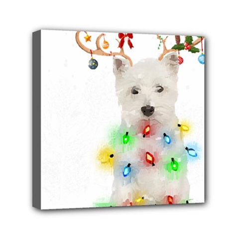 West Highland White Terrier Dog Snow T- Shirt West Highland White Terrier Dog Snow Reindeer Santa Ha Mini Canvas 6  X 6  (stretched) by ZUXUMI