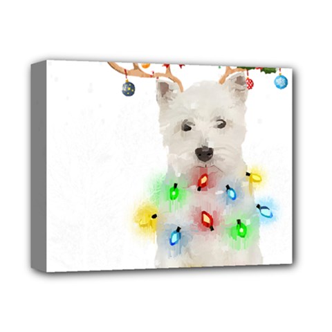 West Highland White Terrier Dog Snow T- Shirt West Highland White Terrier Dog Snow Reindeer Santa Ha Deluxe Canvas 14  X 11  (stretched) by ZUXUMI