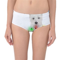 West Highland White Terrier Dog Snow T- Shirt West Highland White Terrier Dog Snow Reindeer Santa Ha Mid-waist Bikini Bottoms by ZUXUMI