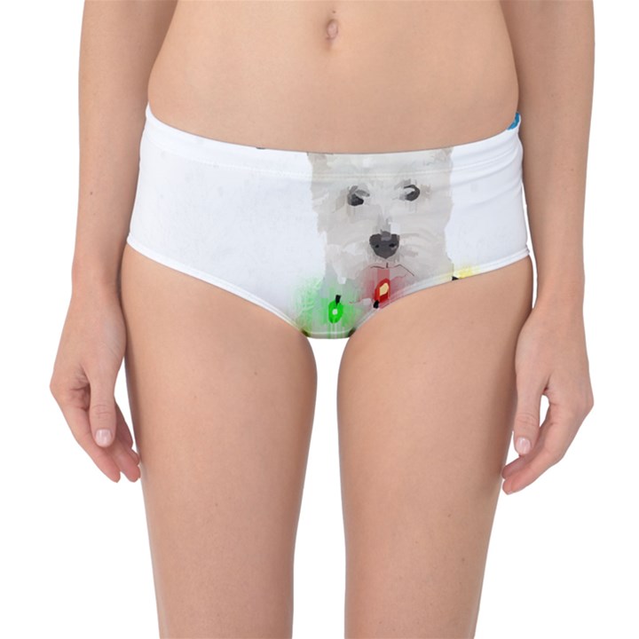 West Highland White Terrier Dog Snow T- Shirt West Highland White Terrier Dog Snow Reindeer Santa Ha Mid-Waist Bikini Bottoms