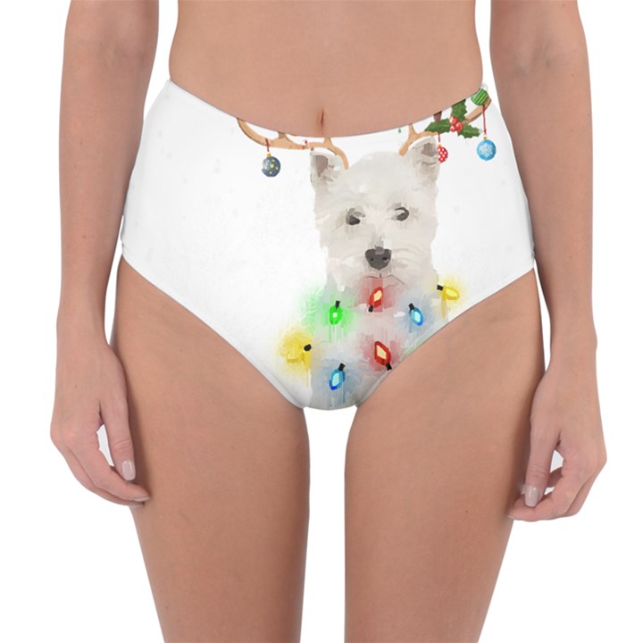 West Highland White Terrier Dog Snow T- Shirt West Highland White Terrier Dog Snow Reindeer Santa Ha Reversible High-Waist Bikini Bottoms