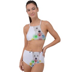 West Highland White Terrier Dog Snow T- Shirt West Highland White Terrier Dog Snow Reindeer Santa Ha Halter Tankini Set by ZUXUMI