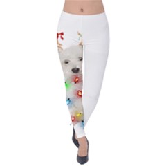 West Highland White Terrier Dog Snow T- Shirt West Highland White Terrier Dog Snow Reindeer Santa Ha Velvet Leggings by ZUXUMI