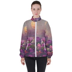 Floral Blossoms  Women s High Neck Windbreaker by Internationalstore