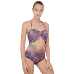 Floral Blossoms  Scallop Top Cut Out Swimsuit by Internationalstore