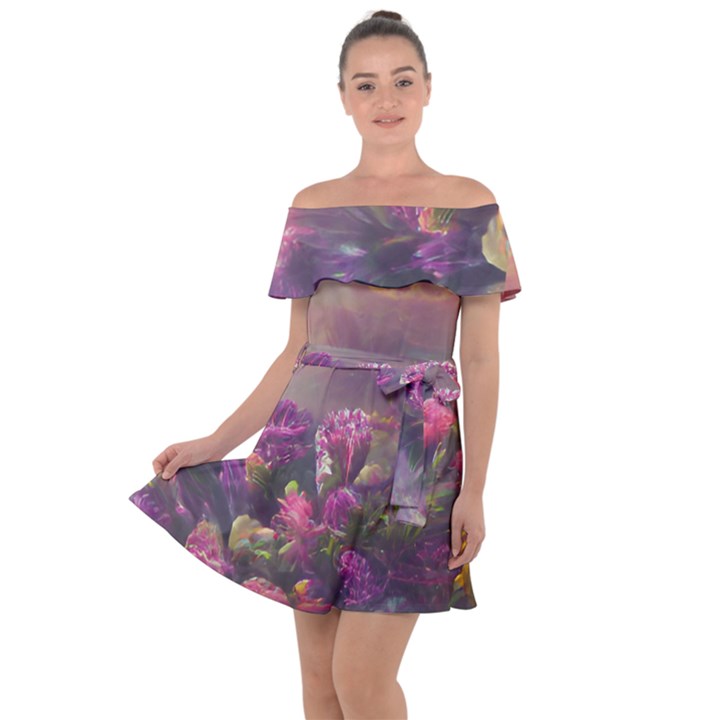 Floral Blossoms  Off Shoulder Velour Dress