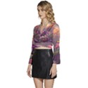 Floral Blossoms  Long Sleeve Tie Back Satin Wrap Top View2