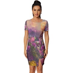 Floral Blossoms  Fitted Knot Split End Bodycon Dress by Internationalstore