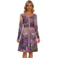 Floral Blossoms  Long Sleeve Dress With Pocket by Internationalstore