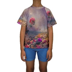 Floral Blossoms  Kids  Short Sleeve Swimwear by Internationalstore