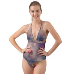 Floral Blossoms  Halter Cut-out One Piece Swimsuit by Internationalstore