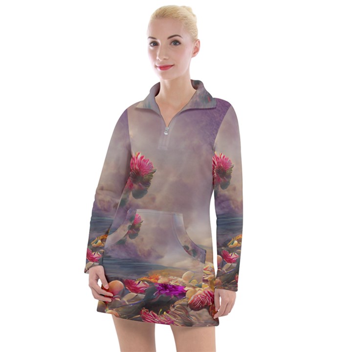 Floral Blossoms  Women s Long Sleeve Casual Dress