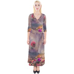 Floral Blossoms  Quarter Sleeve Wrap Maxi Dress by Internationalstore